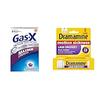 Gas-X Maximum Strength Gas Relief Softgels with Simethicone 250 mg 30 Count and Dramamine Motion Sickness Relief Less Drowsey Formula 8 Count