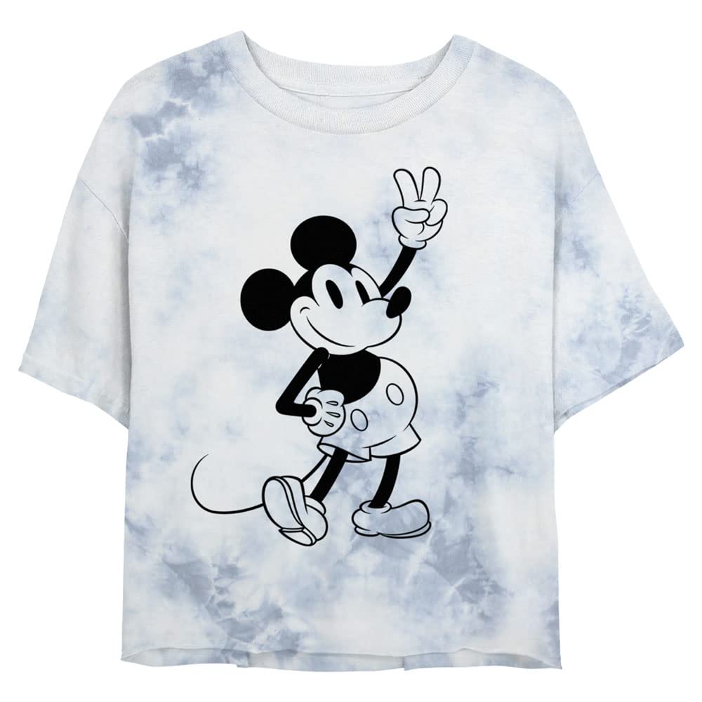 Disney Characters Simple Mickey Outline Women's Fast Fashion Short Sleeve Tee Shirt, White/Blue, Large