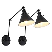 Swing Arm Wall Lamp Set of 2, Adjustable Black Wall Sconce Hardwired