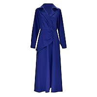 Birthday Dresses,Women Spring and Autumn Solid Color Temperament Lapel Long Slit Solid Color V Neck Long Sleeve