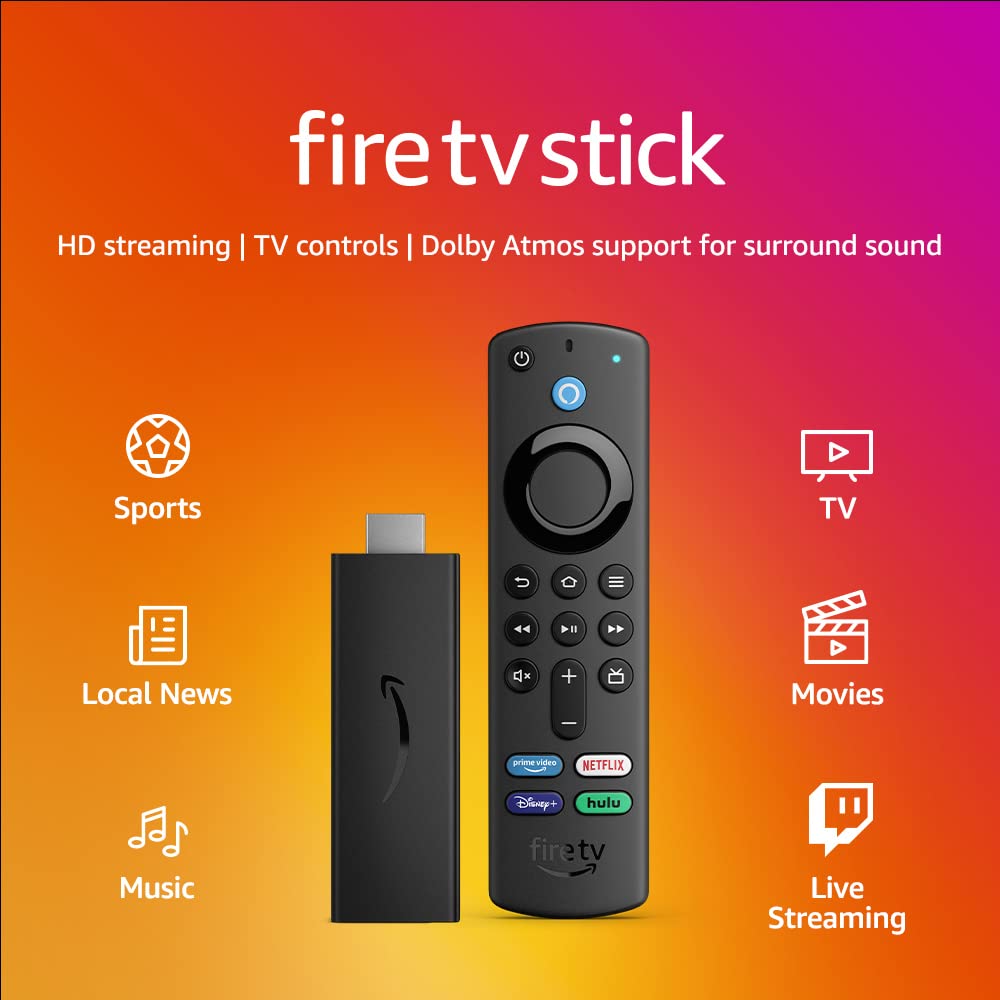 Amazon Fire TV Stick with Alexa Voice Remote (includes TV controls), free & live TV without cable or satellite, HD streaming device