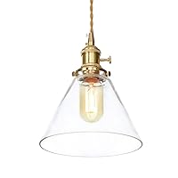 Pendant Lamp Pendant Lighting Fixture | Funnel Glass Shade | Brass Finish | Hanging Lights with One Medium Base | E27 Max. 60 Watts | Bulbs not Included Flush Mount Fixture