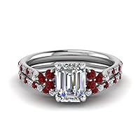 Choose Your Gemstone Emerald Cut Petite Cathedral Wedding Ring Set Sterling Silver Emerald Shape Wedding Ring Sets Minimal Modern Design Birthday Gift Wedding Gift US Size 4 to 12