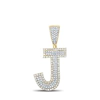 The Diamond Deal 14kt Two-tone Gold Mens Round Diamond J Initial Letter Charm Pendant 3/4 Cttw