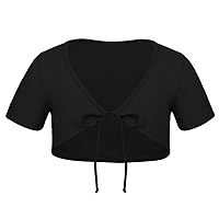 Kids Little Girls Shrug Bolero Cardigan Short Sleeves Cropped Self-tie Up Front Top Dress Cover Up