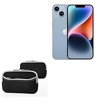 BoxWave Case Compatible with Apple iPhone 14 - SoftSuit with Pocket, Soft Pouch Neoprene Cover Sleeve Zipper Pocket for Apple iPhone 14 - Jet Black with Grey Trim