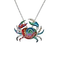 Charm Colorful Enamel Sea Animal Necklace Silver Tone Cute Enamel Choker Sea Crab Fashionable Necklaces for Women Girls Unique Jewelry Gift and Souvenir