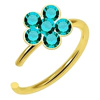 Multi Crystal Stone Five Petals Flower Top Gold Plated 20 Gauge 925 Sterling Silver Open Hoop Nose Piercing Ring Body Jewelry