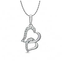 10K Solid White Gold 0.13 Cttw Natural Round White Diamond Double Heart Pendant 18