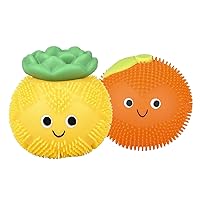 2 Random Puffer Fruit Air- Filled Squeeze Stress Balls with Faces - Sensory, Stress, Fidget Toy - Pineapple, Strawberry, Orange, Watermelon, Apple, Grapes (2 Random Fruits)