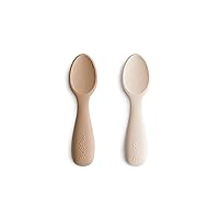 mushie Silicone Toddler Starter Spoons | 2 Pack (Natural/Shifting Sand)