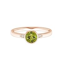 Bezel Set 6MM Round Peridot Gemstone 925 Sterling Silver Solitaire Women Promise Ring