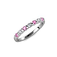 Pink Sapphire Lab Grown Diamond 1/4 ctw 7 Stone Women Wedding Band Stackable 14K Gold