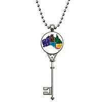 Australia Map Territory State Colorful Pendant Vintage Necklace Silver Key Jewelry