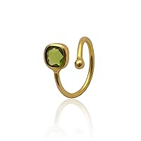 Peridot Gemstone Faceted Cut Adjustable Band Ring | Cushion Shape Brass Gold Plated Bezel Sett Jewelry | Handmade Ring For Women | 1981 1F