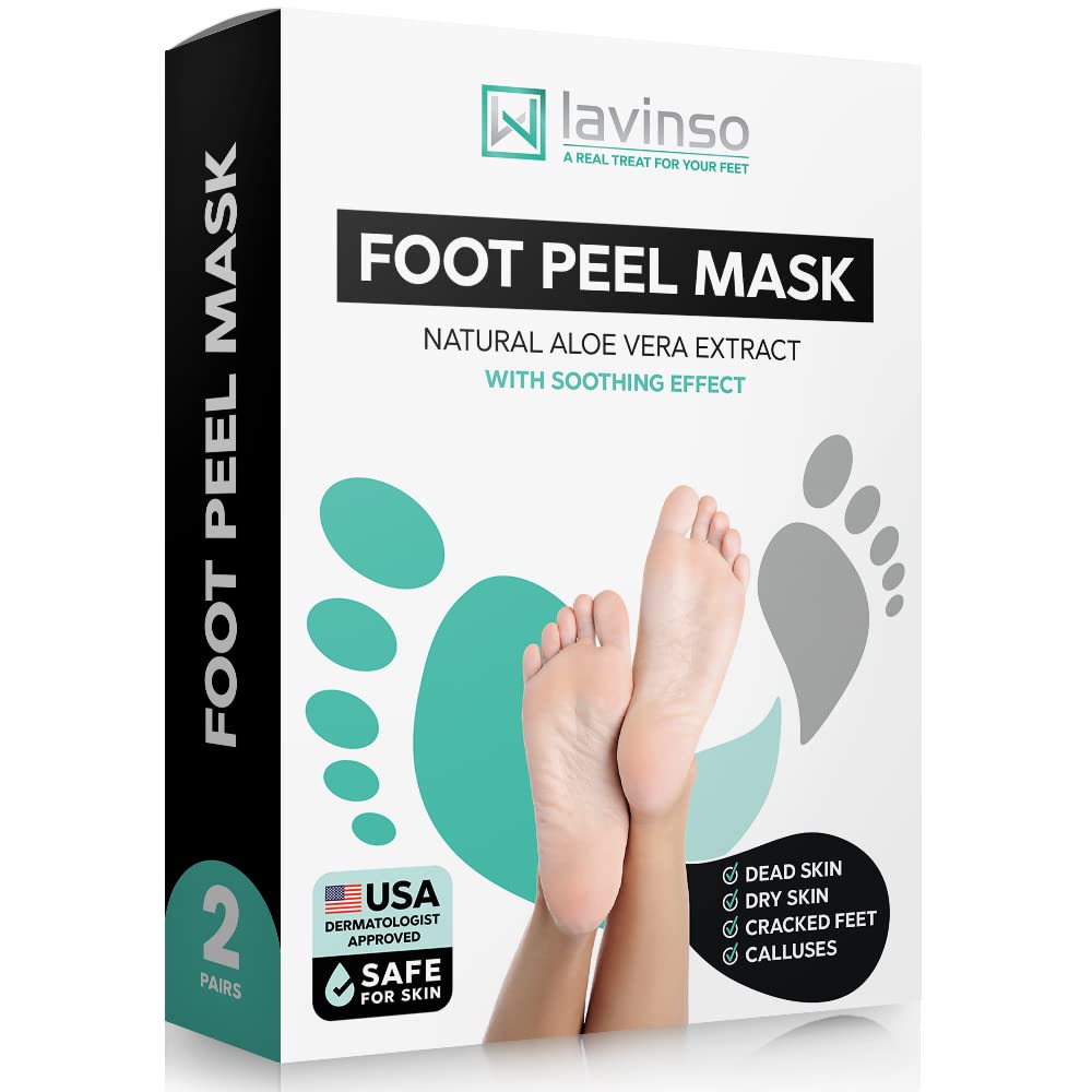 Lavinso Foot Peel Mask for Dry Cracked Feet – 2 Pack Dead Skin Remover Foot Mask for Cracked Feet and Callus - Exfoliating Feet Peeling Mask for Soft Baby Feet, Original Scent