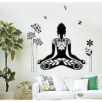 Wall Sticker Buddha Meditation Mantra Flower Butterfly Yoga Vinyl Decal (z2892) S 11 in X 12.7 in Gold Metallic