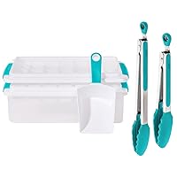 Gorilla Grip Ice Bucket Kit and Tong, Stackable Ice Cube Tray and Bin Make 56 Cubes Easy Release, Tongs Set of 2 in size 7 Inch and 9 Inch Pull Lock, Both in Turquoise, 2 Item Bundle