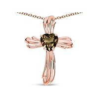 Solid 14k Gold Heart Shape 6mm Ribbed Cross Of Love Pendant Necklace