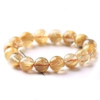 Genuine Natural Gold Rutilated Quartz Crystal Clear Round Beads Women Men Bracelet AAAAA