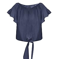 Rust Colored Tops for Women Women's Spring Summer Ruffled Tie Round Neck T Shirt Casual Short Sleeved Top Tech