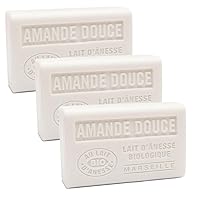 Label Provence Savon de Marseille - French Soap Made With Fresh Organic Donkey Milk - Sweet Almond Fragrance - 125 Gram Bar