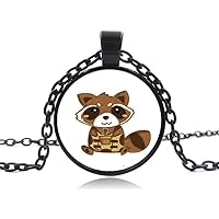 Raccoon Necklace Pendant Animal Jewelry Vintage Charm Jewelry Glass Photo Jewelry