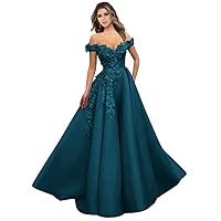 Off-The-Shoulder Prom Dress Mesh Tulle Sleeveless Long Applique Evening Gown 2023