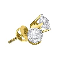 The Diamond Deal 14kt Yellow Gold Unisex Round Diamond Solitaire Stud Earrings 1.00 Cttw