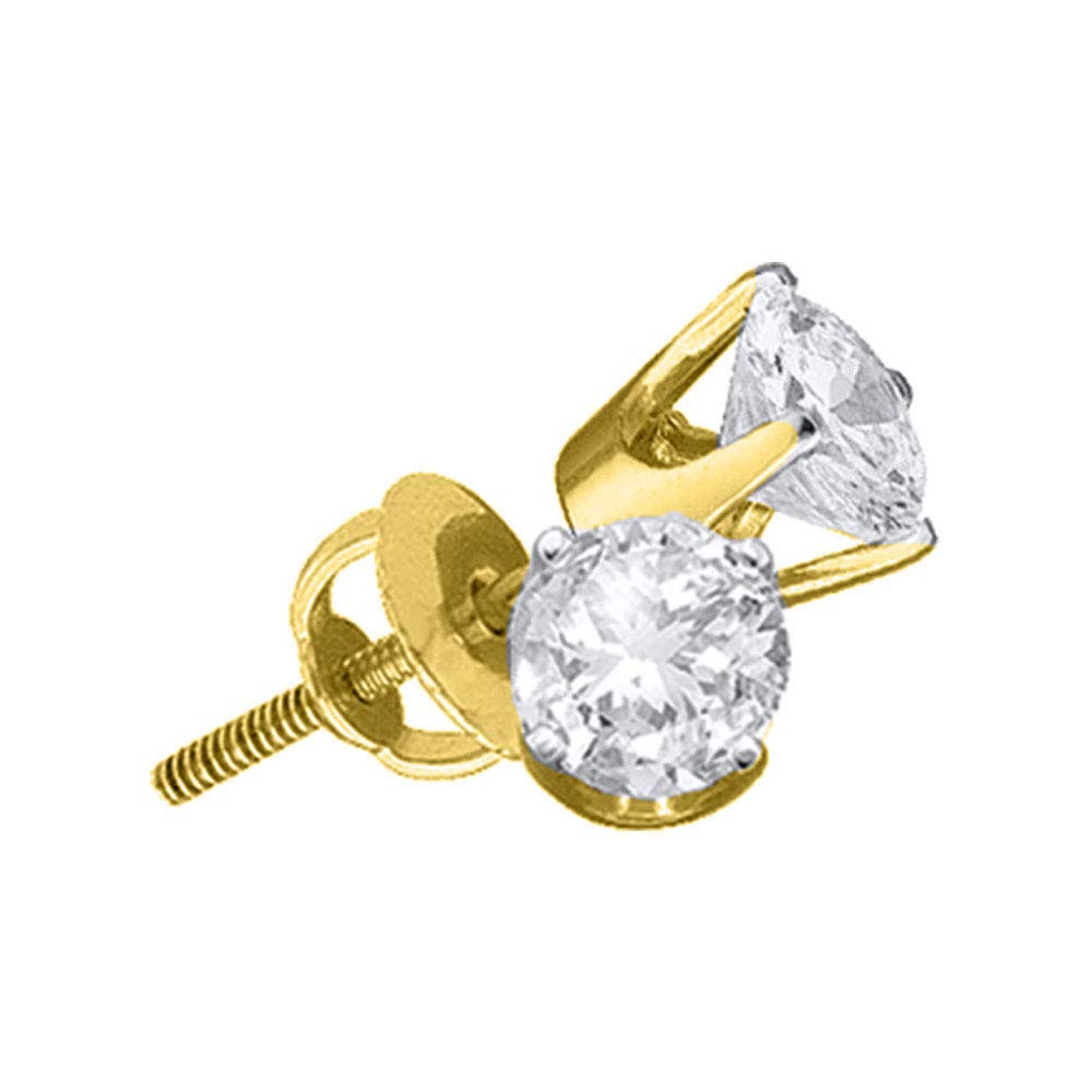 The Diamond Deal 14kt Yellow Gold Unisex Round Diamond Solitaire Stud Earrings 7/8 Cttw