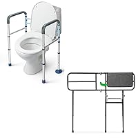 GreenChief Toilet Safety Rails Foldable, Stand Alone Toilet Frame Adjustable Height & GreenChief Folding Bed Assist Rail for Elderly Adults - Fall Prevention Bed Cane with Adjustable Height