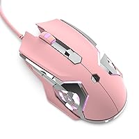 AJ120 Wired Gaming Mouse Programmable 6 Buttons, 4 Adjustable DPI Up to 8000 for Window PC Gamer with Electroplating Wings Design (Pink)