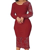 Cololura Women Elegant Floral Lace Patchwork Long Sleeve Evening Gown Party Cocktail Bodycon Dress