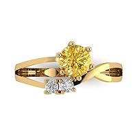 Clara Pucci 0.95 ct Round Cut 3 stone love Solitaire Yellow Simulated Diamond Accent Anniversary Promise Engagement ring 18K Yellow Gold
