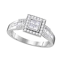 The Diamond Deal10kt White Gold Womens Princess Diamond Square Cluster Bridal Wedding Engagement Ring 1/2 Cttw