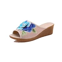 Women and Ladies 3D Flower Embroidery Wedge Sandal Slipper Shoes