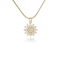 BZEBI 14K Gold Plated Sunflower Necklace For Women Teen Girls Friendship Gifts You Are My Sunshine Shiny Cubic Zirconia Petals Chain Length 16