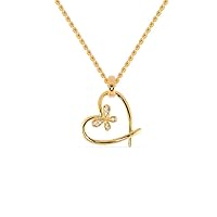 0.03 Carat Round Natural Diamond Butterfly Heart Pendant Necklace for Women in 14k Gold (I-J, I1-I2, cttw) 18k Gold Chain with Lobster Claw by VVS Gems
