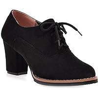 Womens Vintage Lace Up Pump Oxfords Shoes Wingtip Brogue Mid Heel Faux Suede School Dress Shoes