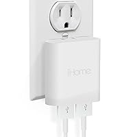 iHome 2 Port USB Wall Charger: AC Pro Multiport USB Charger, USB Plug Adapter & Phone Charging Block, Double USB Wall Plug, Flat 2 Port USB Charger & USB Wall Adapter