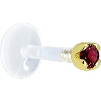 Body Candy Solid 14k Yellow Gold 1.5mm (0.015 cttw) Genuine Red Diamond Bioplast Push in Labret 16 Gauge 5/16