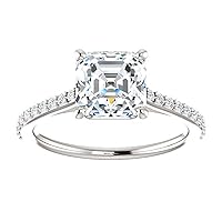 Riya Gems 3 CT Asscher Moissanite Engagement Ring Wedding Bridal Ring Sets Solitaire Accent Halo Style 10K 14K 18K Solid Gold Sterling Silver Anniversary Promise Ring Gift