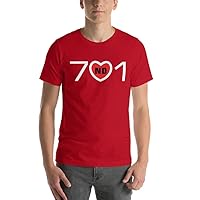 North Dakota's Area Code 701 with Center Red Heart Design. Unisex t-Shirt, Dark Colors