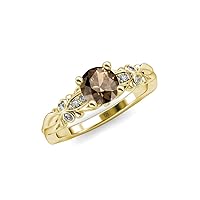 Smoky Quartz & Natural Diamond (SI2-I1, G-H) Butterfly Engagement Ring 1.09 ctw 14K Yellow Gold