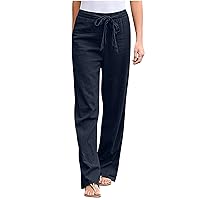 Women Loose Fit Pants Linen Pants for Women Ruched Straight Leg Plain Long Leg Summer Fall Pants 2024 Fashion