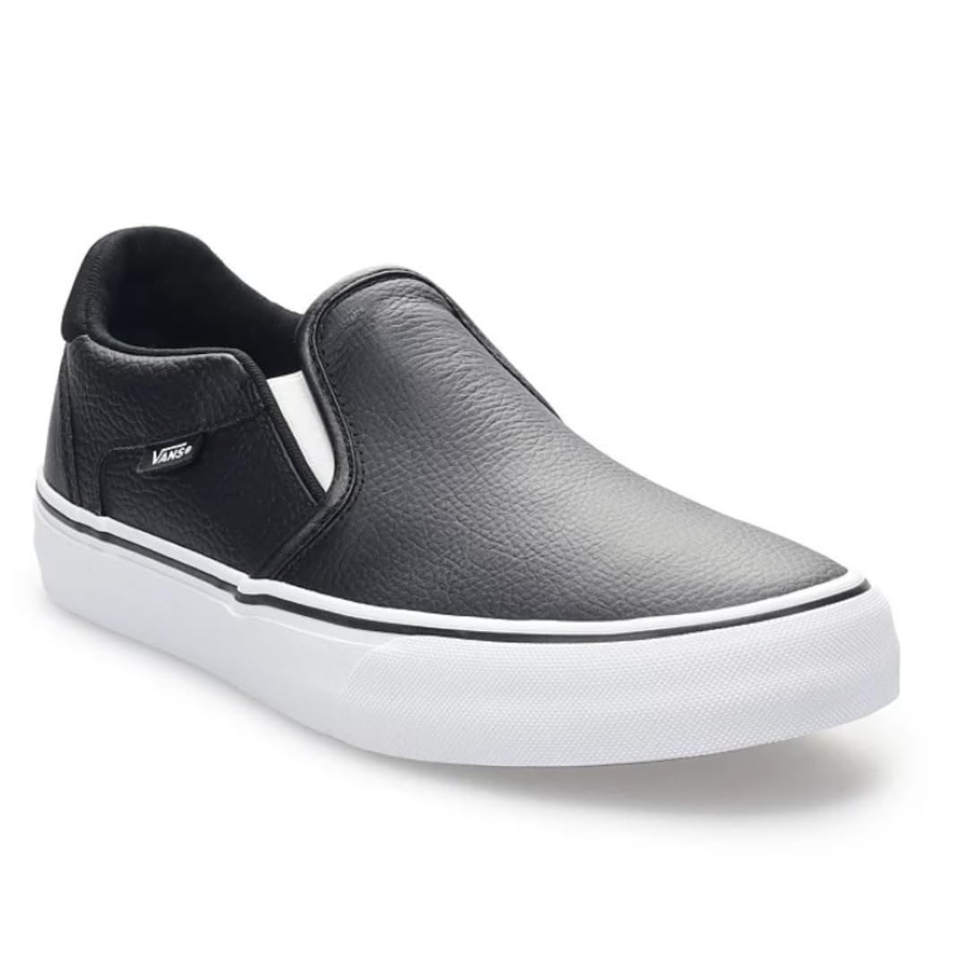 Vans Unisex Asher Deluxe Leather Slip On Low Cut Design Sneaker - Black