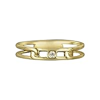 14K Yellow Gold 0.03 Ct. Genuine Diamond Delicate Double Band Ring Size-5.75 US