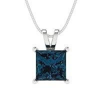 2.0 ct Princess Cut Stunning Genuine Natural London Blue Topaz Solitaire Pendant With 16