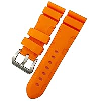 Rubber Watchband 22mm 24mm 26mm Silicone Watch Strap for Panerai Submersible Luminor PAM Waterproof Bracelet (Color : Orange pin, Size : 24mm Silver Buckle)