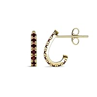 Round Red Garnet 0.47 ctw with U Cut Pave Setting Women Half Hoop Huggie Earrings 14K Gold